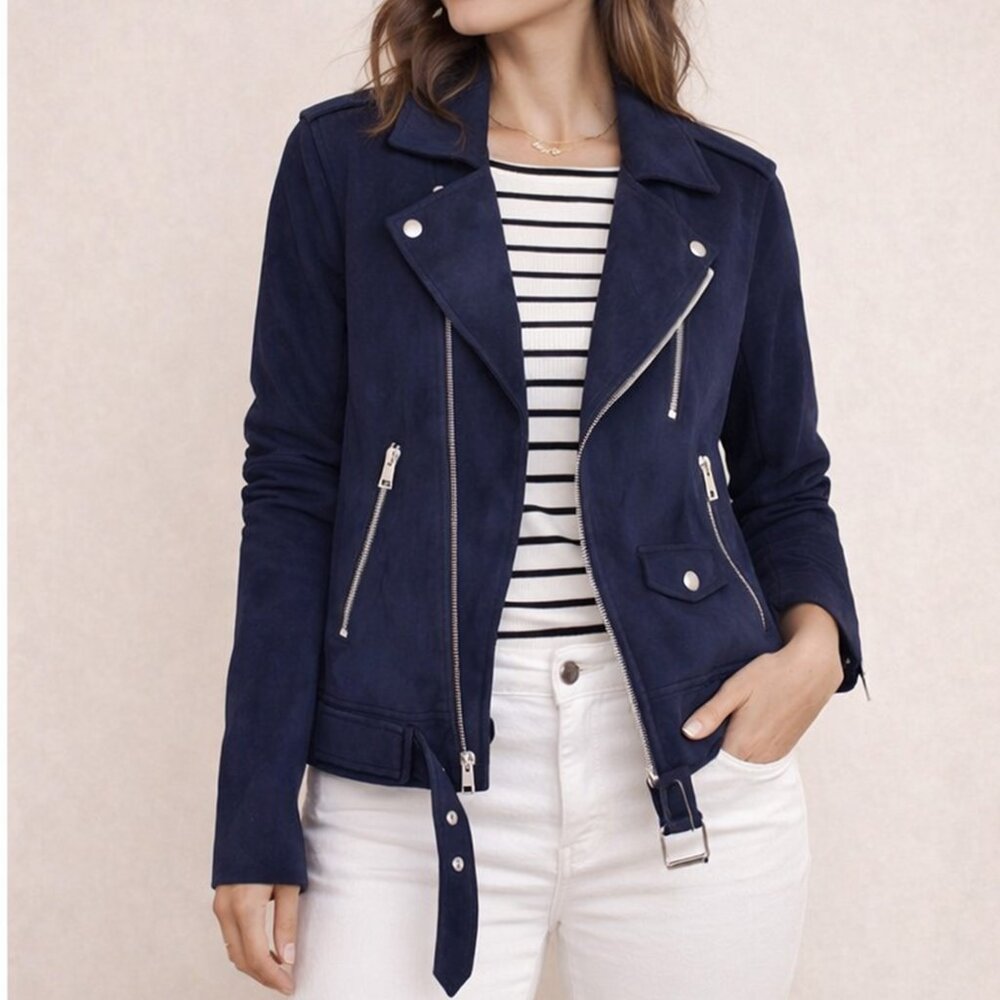 NWT Theory Faux Suede Moto Jacket, Medium, Chic Fall Layer for Work or Weekend